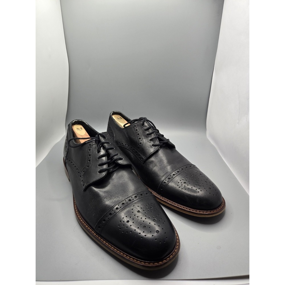 Mercanti Fiorentini Black Leather Medallion Cap Toe Derby‎ Shoes Men's 10 Italy